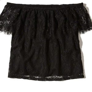 black off the shoulder lace top • HOLLISTER